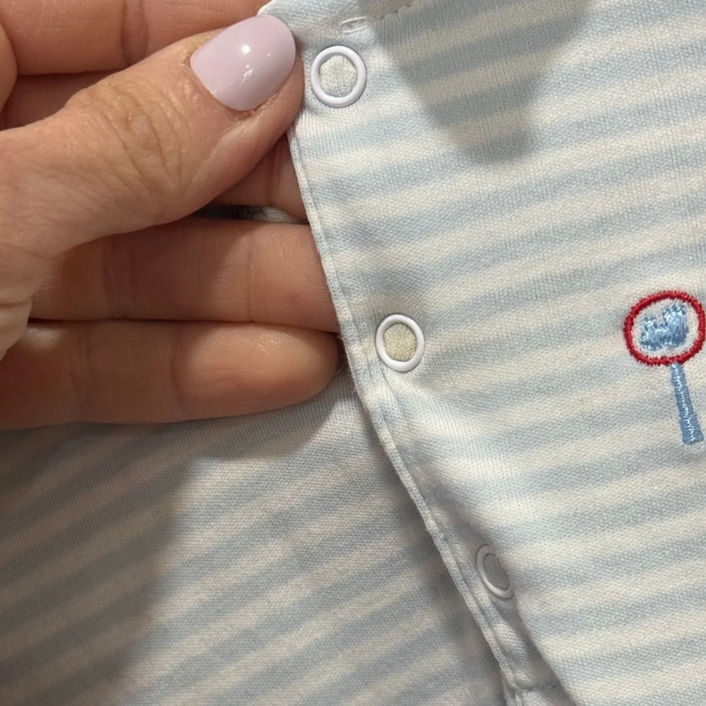 Kissy Kissy embroidered trains coverall henley pima striped collar polo pique